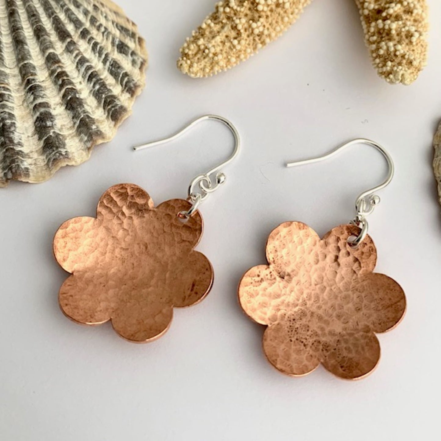 Copper Daisy Flower Drop Earrings