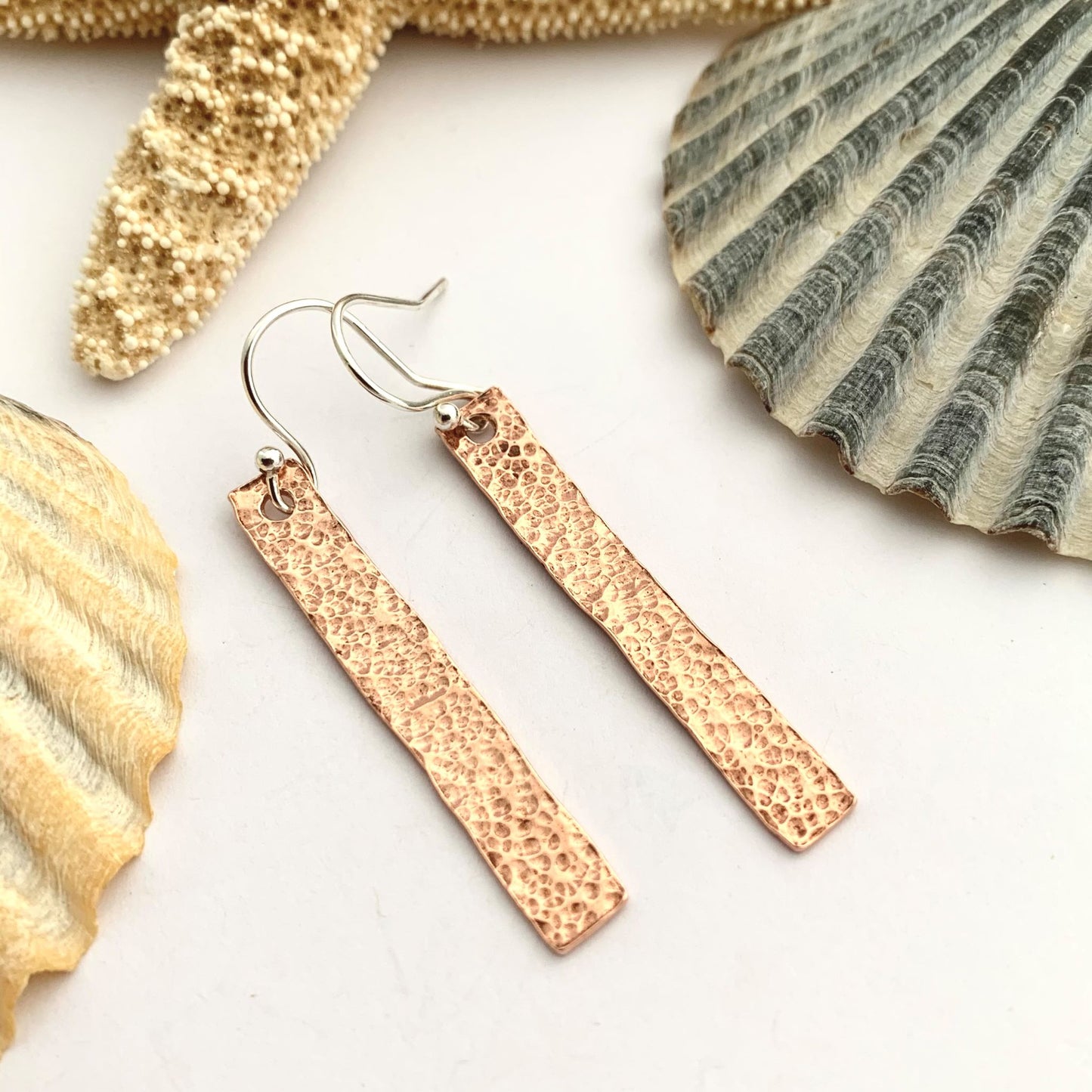Copper Dangly Hammered Bar Earrings