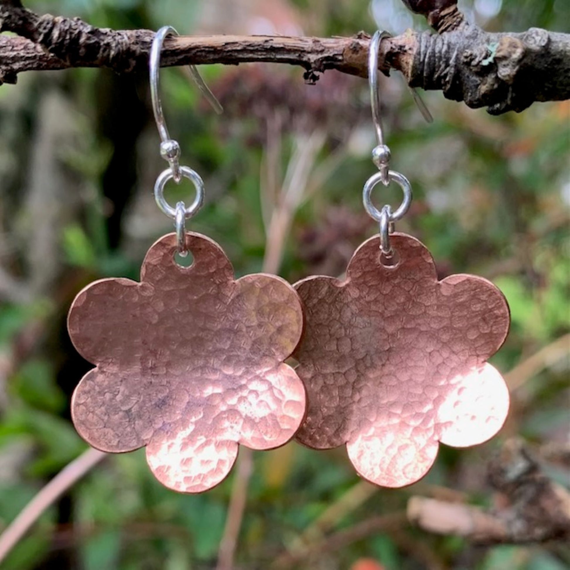 Copper Hammered Daisy Flower Earrings