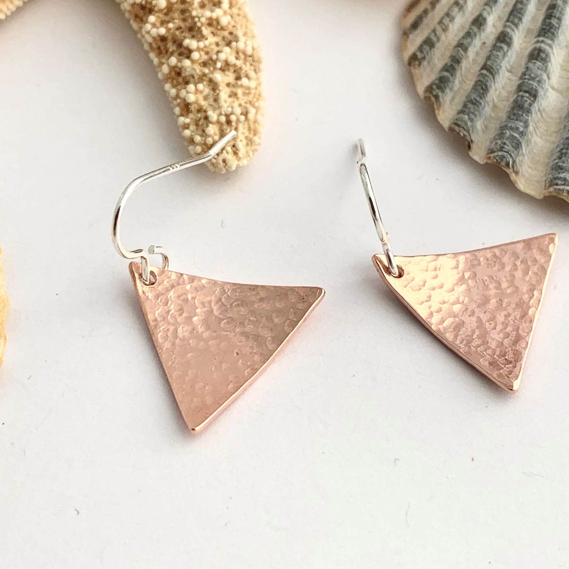Copper Hammered Dangle Triangle Earrings