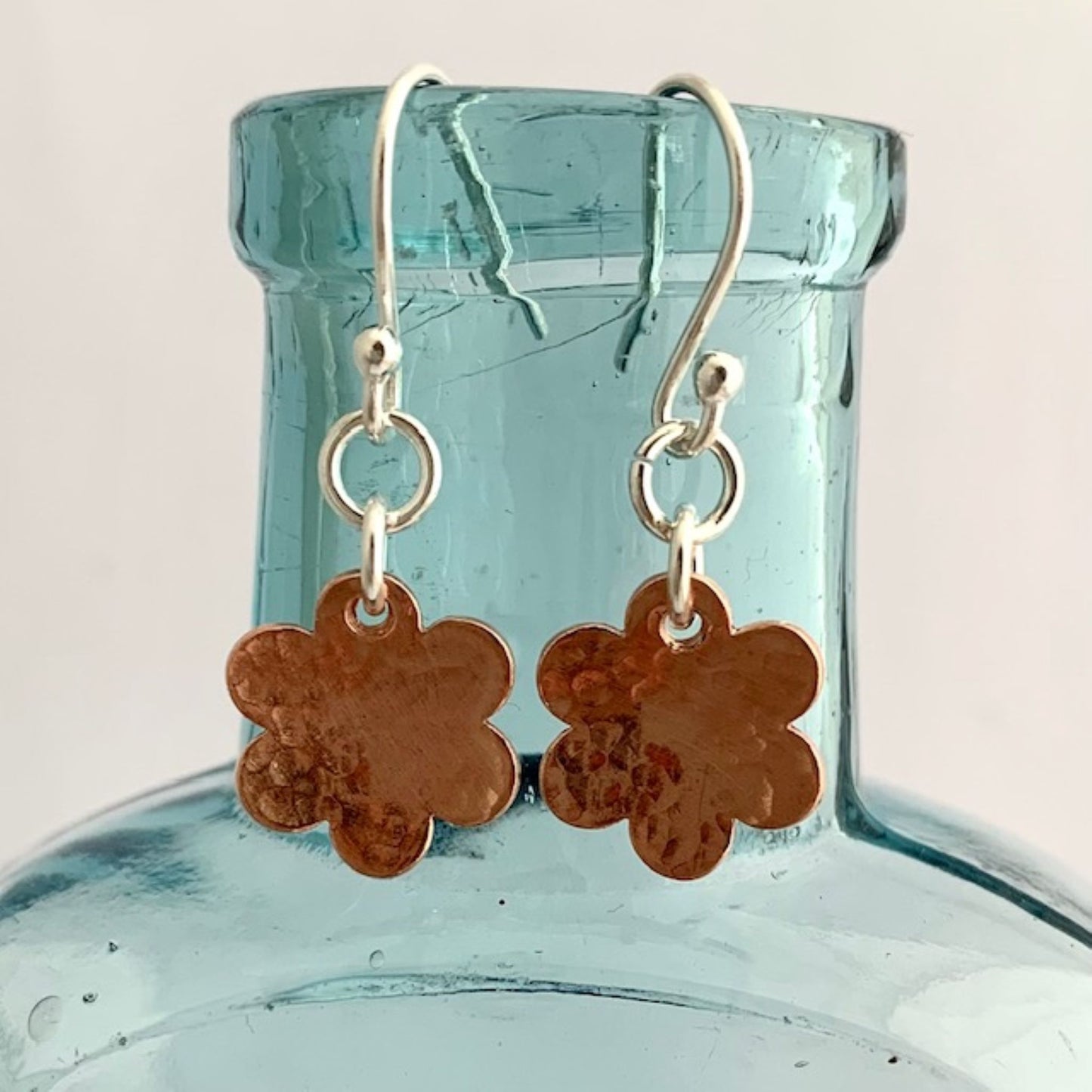 Copper Hammered Flower Drop Earrings