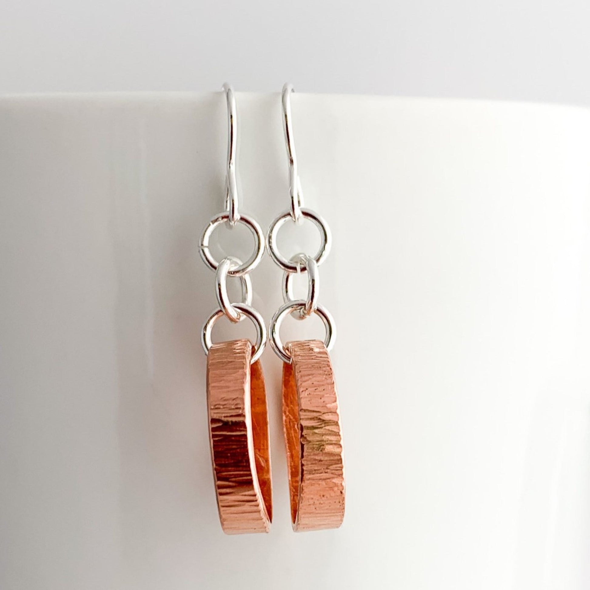Copper Hoop Textured Dangle Earrings