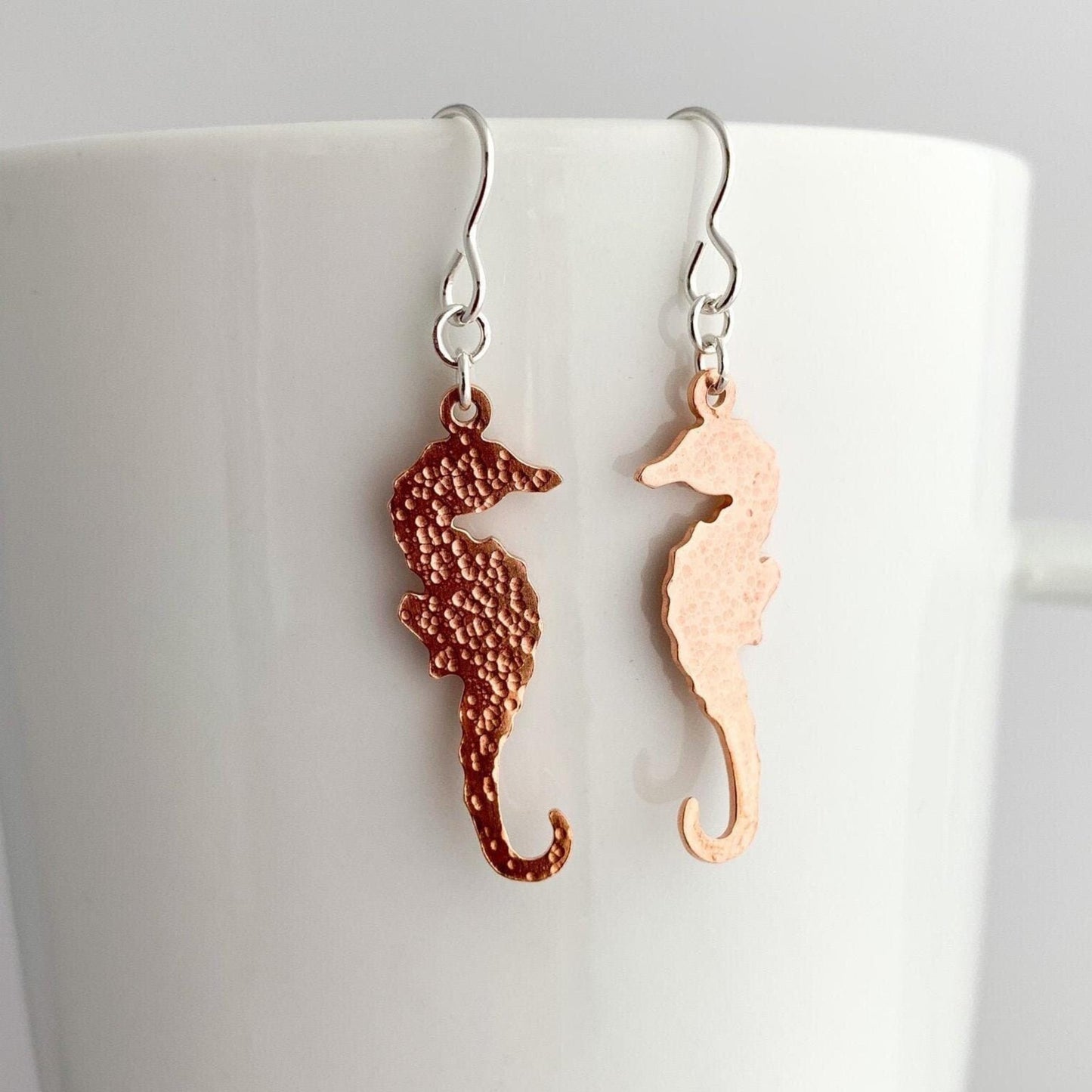 Copper Sea Horse Dangle Earrings