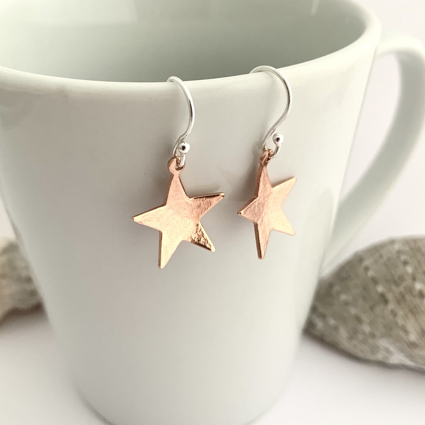 Copper Star Dangly Hammered Earrings