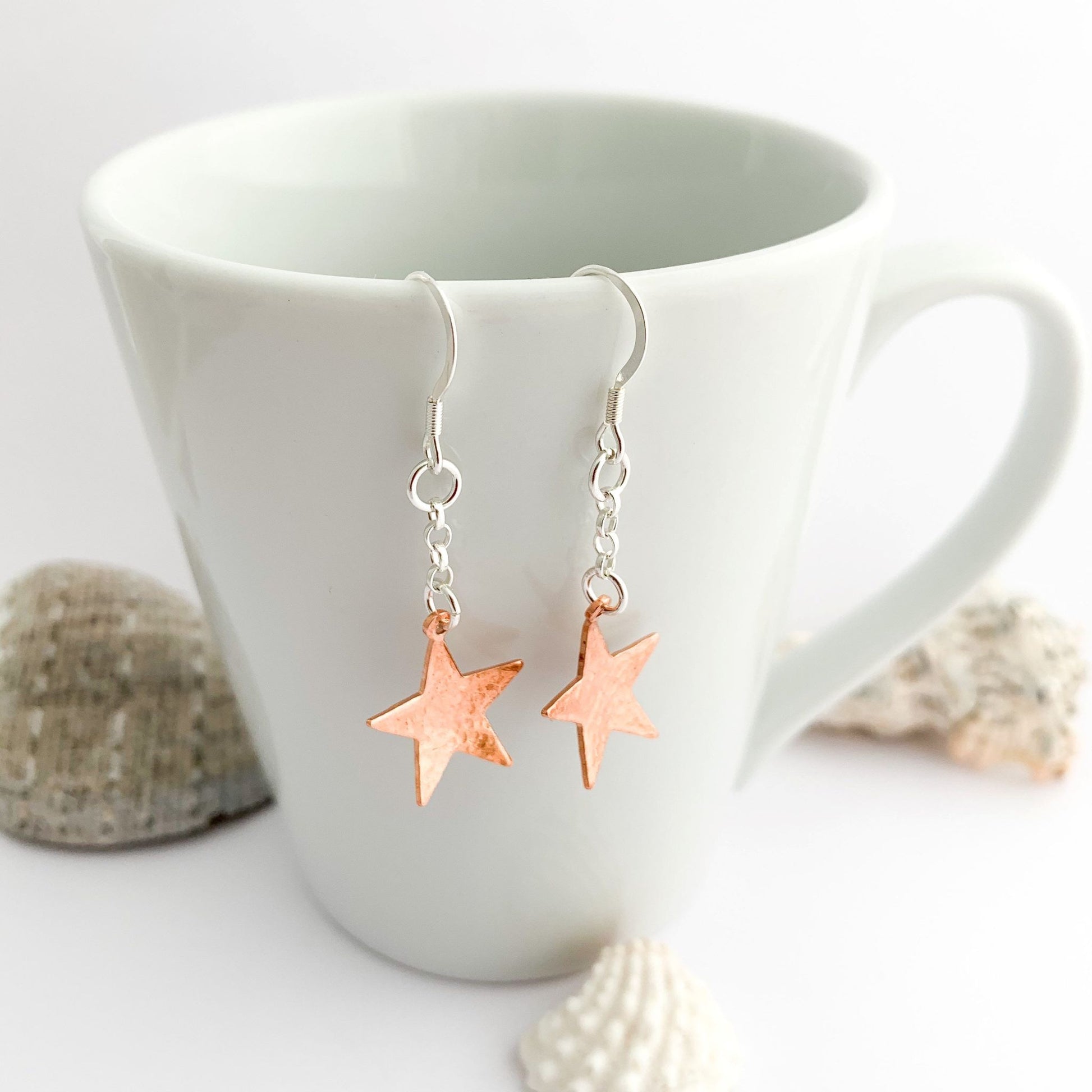 Copper Star Hammered Dangle Earrings