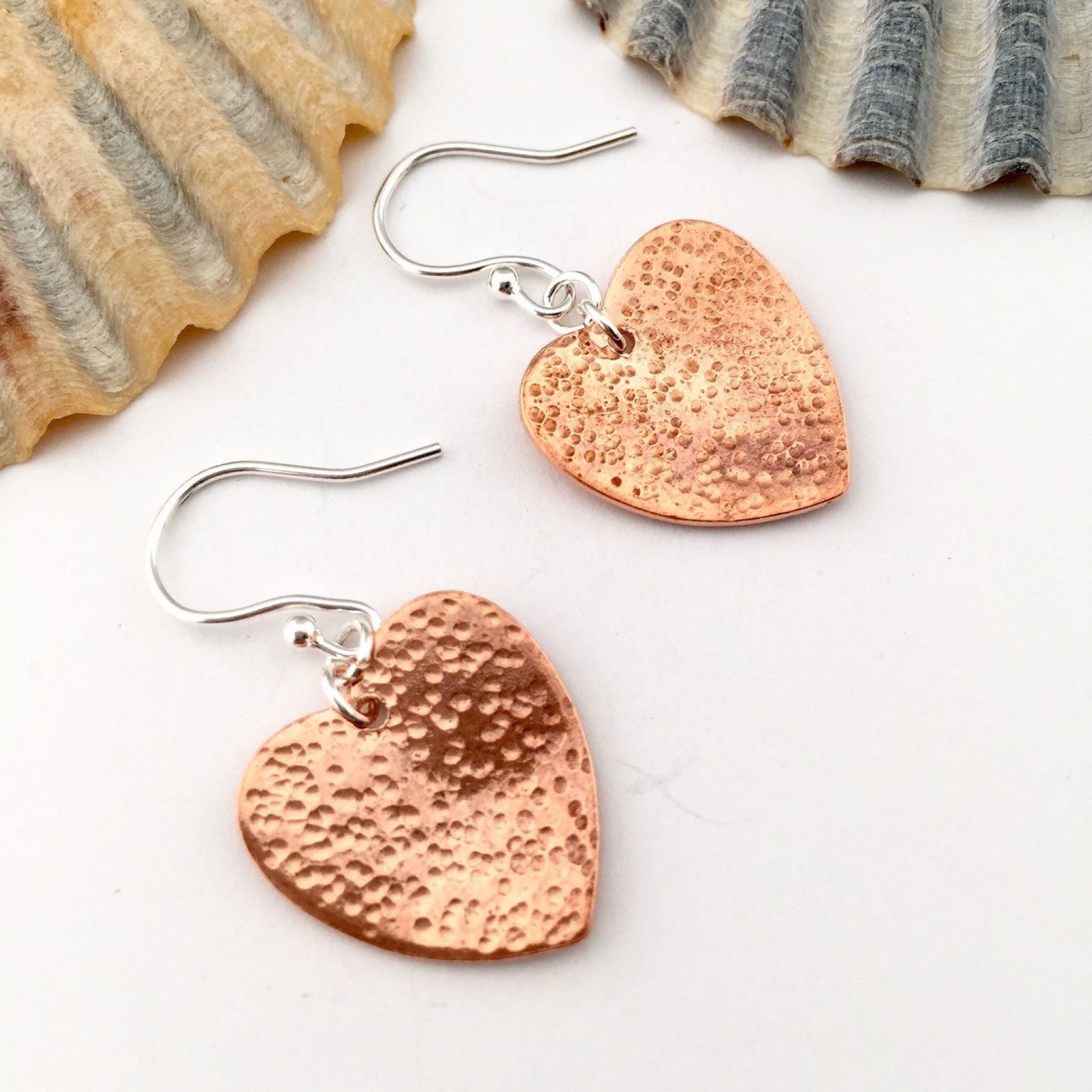 Copper Textured Dangle Heart Earrings