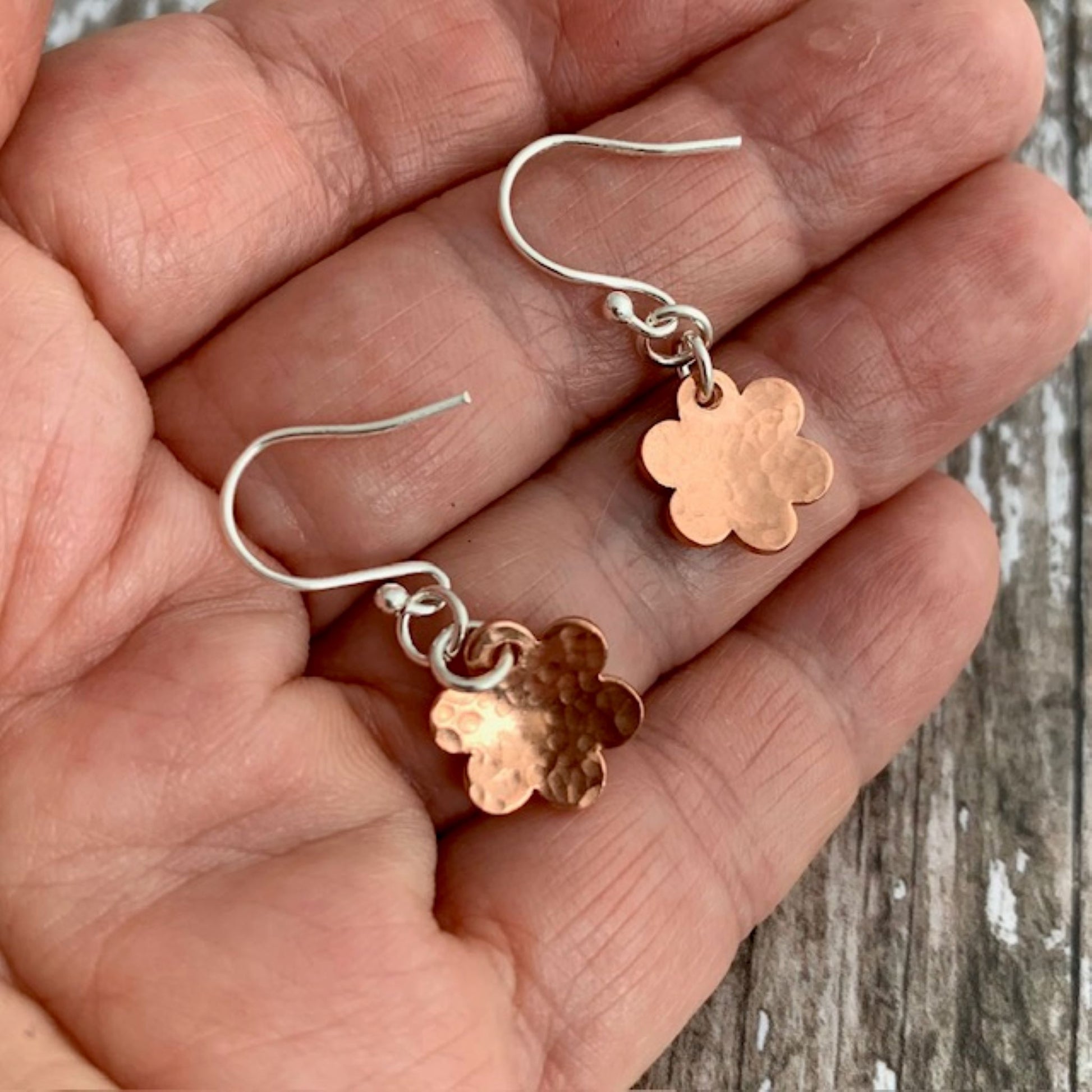 Copper Textured Flower Drop Earrings