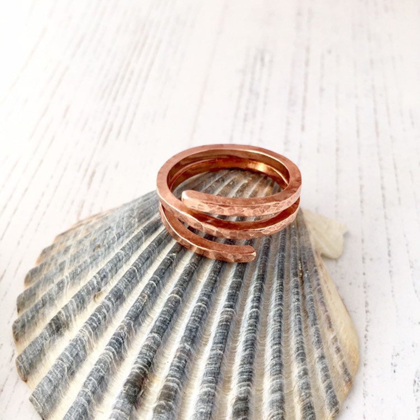 Copper Wire Hammered Spiral Ring