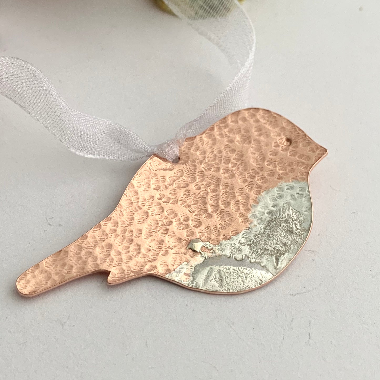 Copper and 925 Silver Dimpled Robin Hanging Tree Decoration