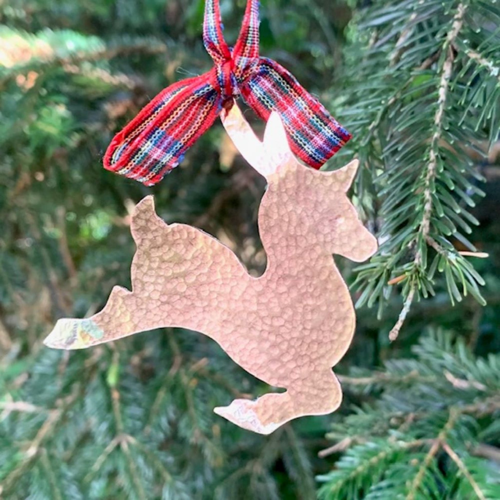 Copper and Silver Hammered Reindeer Christmas Hanging-1