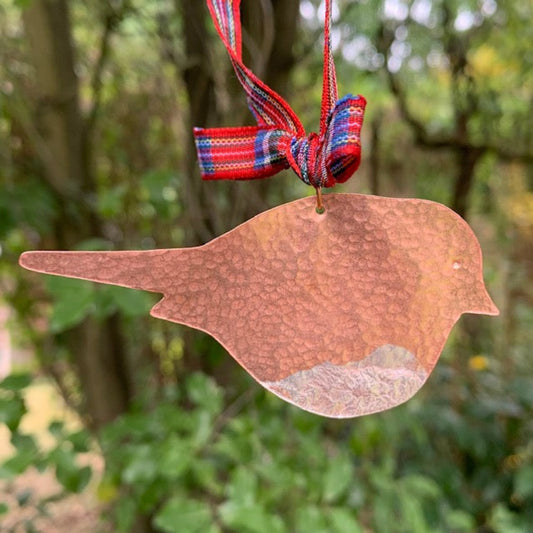 Copper and Silver Textured Robin Hanging Decor