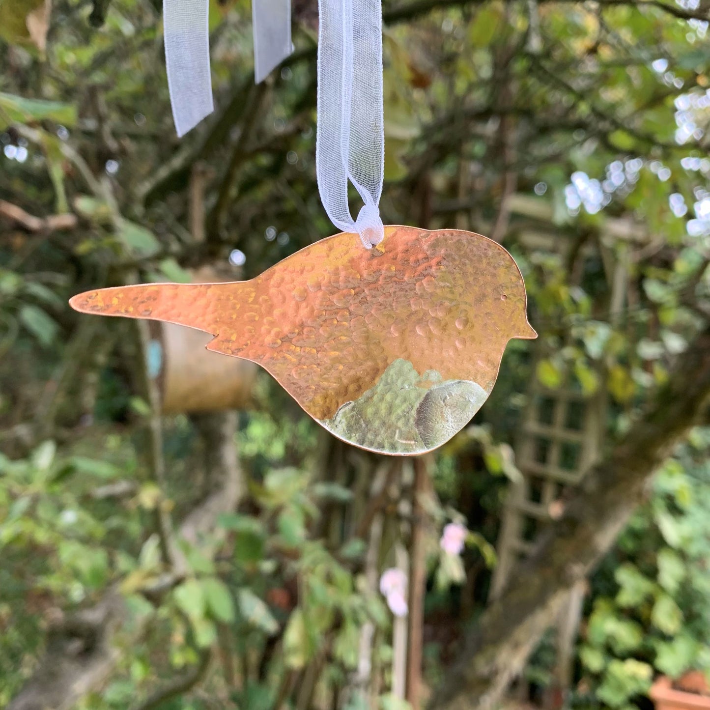 Copper and Sterling Silver Hanging Robin Ornament