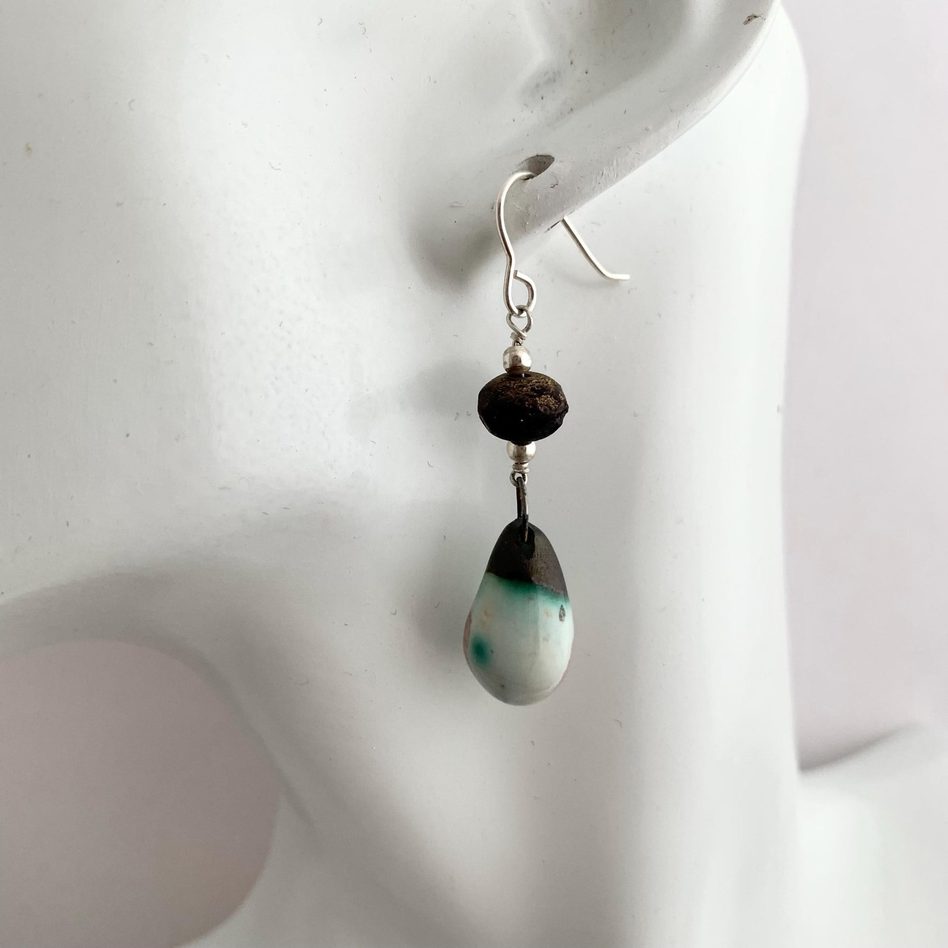 Cream Teardrop Ceramic Dangle Drop Earrings 2