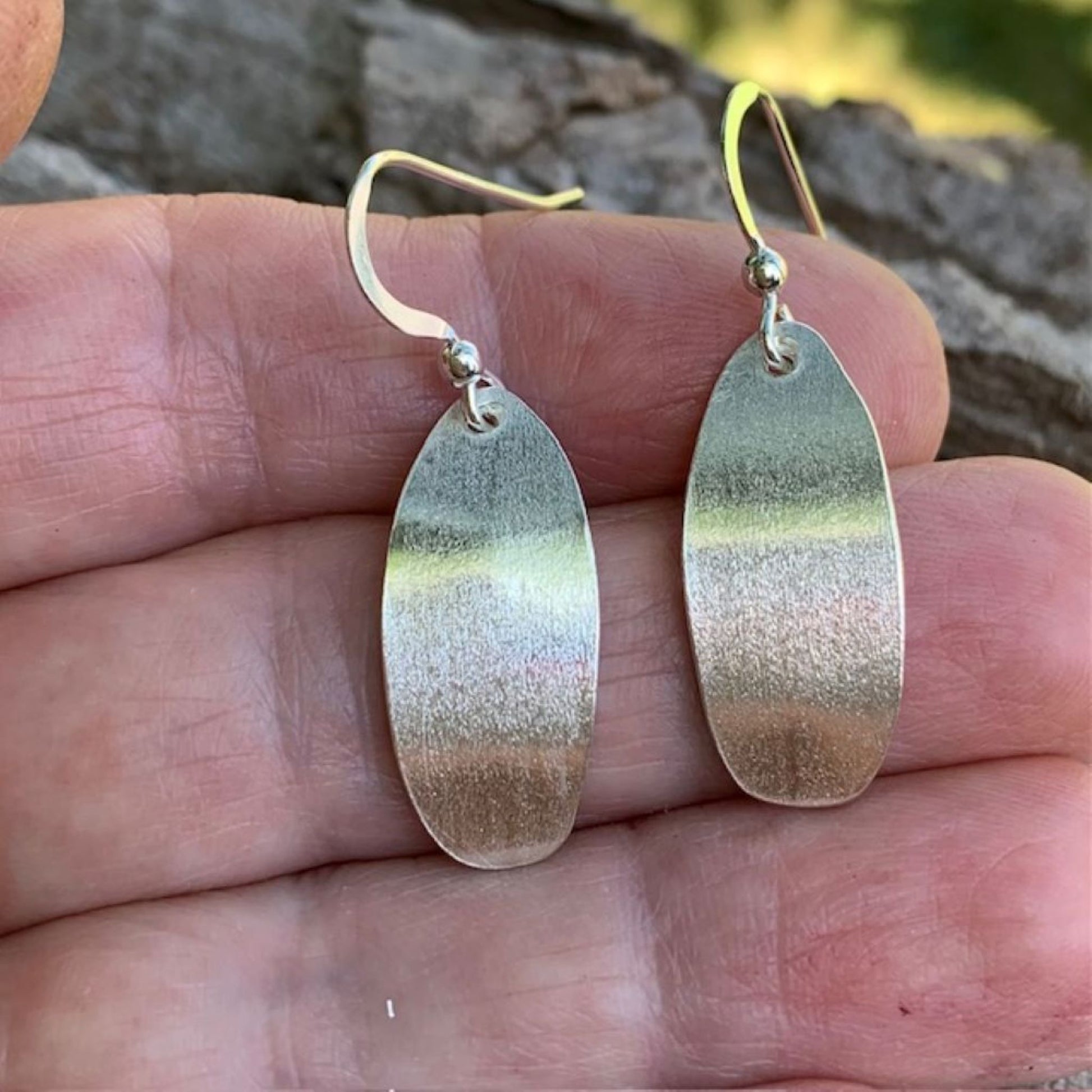 Curved Oval Sterling Silver Dangle Earrings