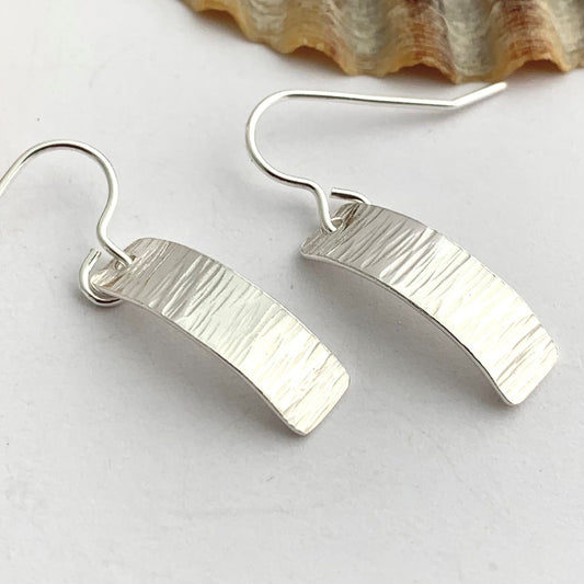 Curved Sterling Silver Hammered Bar Earrings