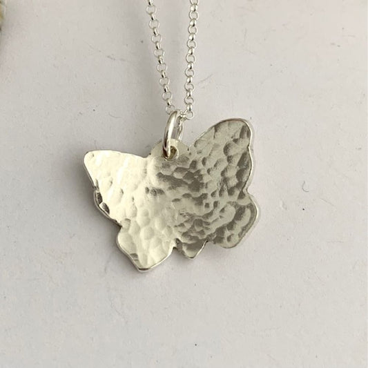 Dainty Hammered Sterling Silver 925 Butterfly Necklace
