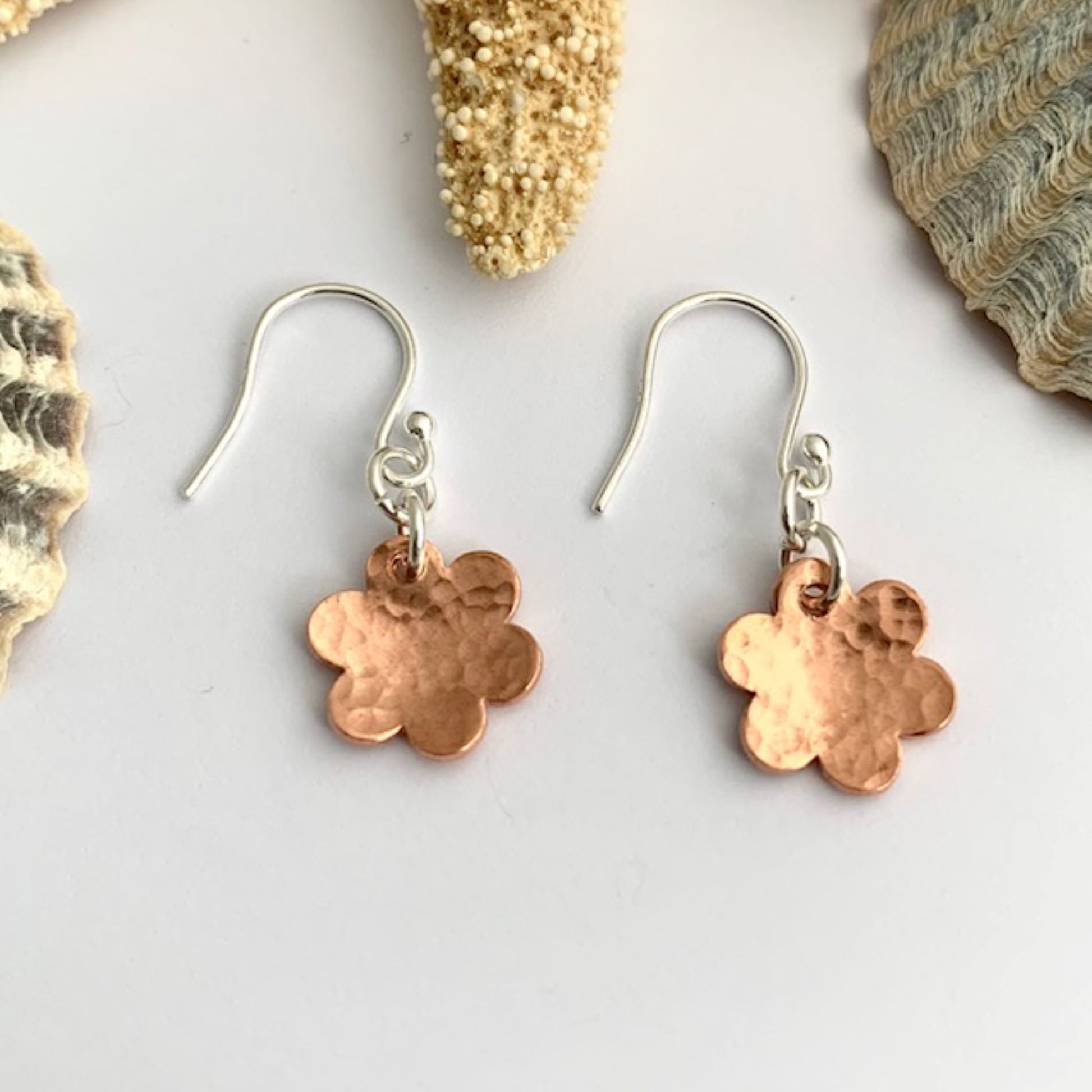 Daisy Copper Flower Dangle Earrings