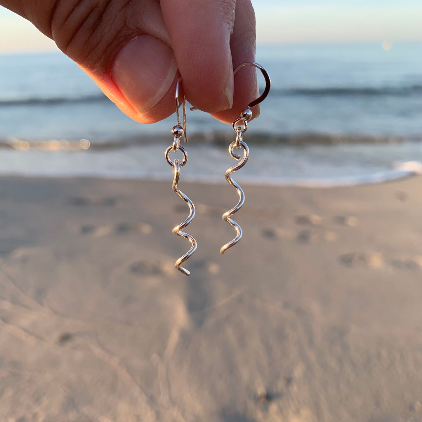 Dangle Spiral Sterling Silver Earrings