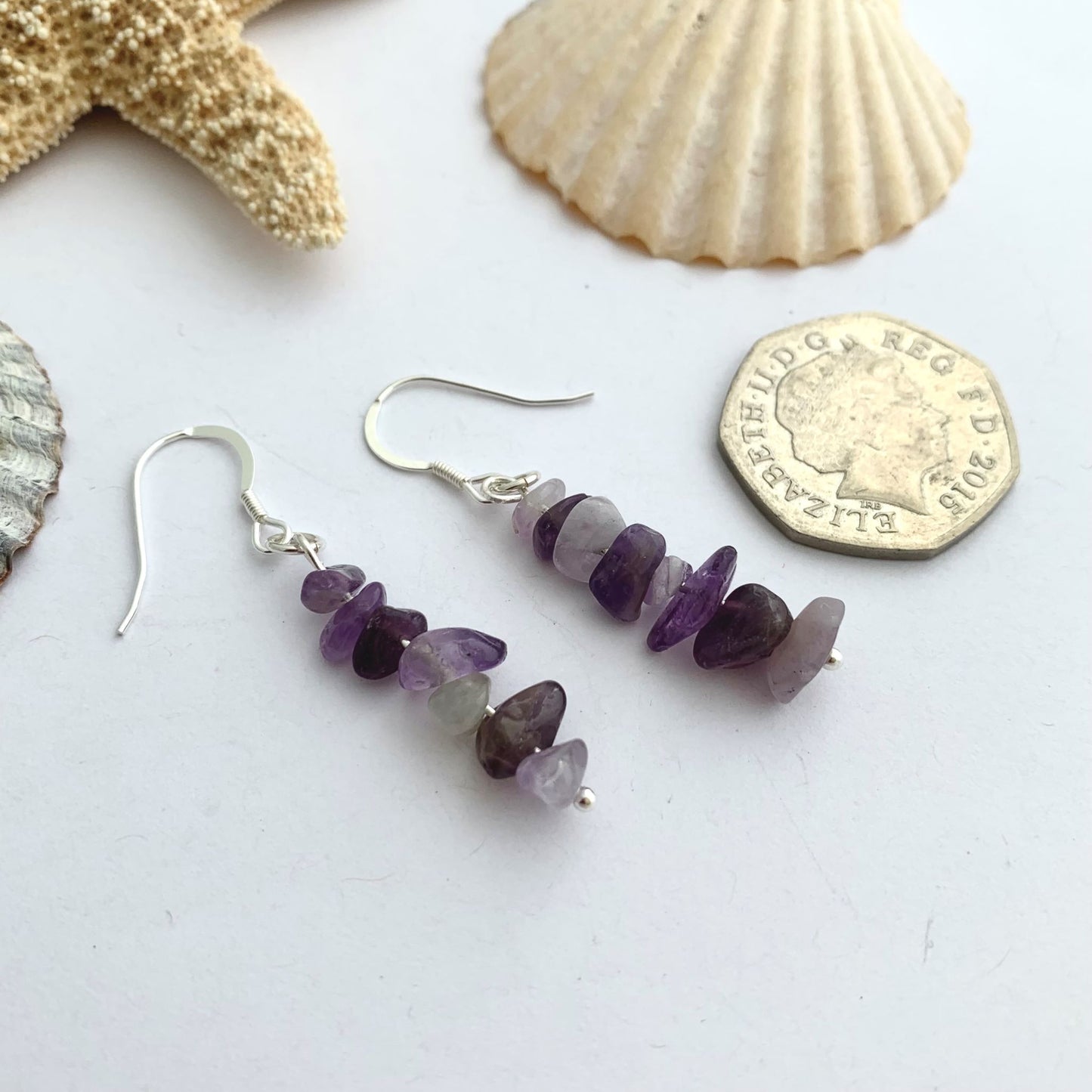 Dangly Amethyst Gemstone Sterling Silver Earrings