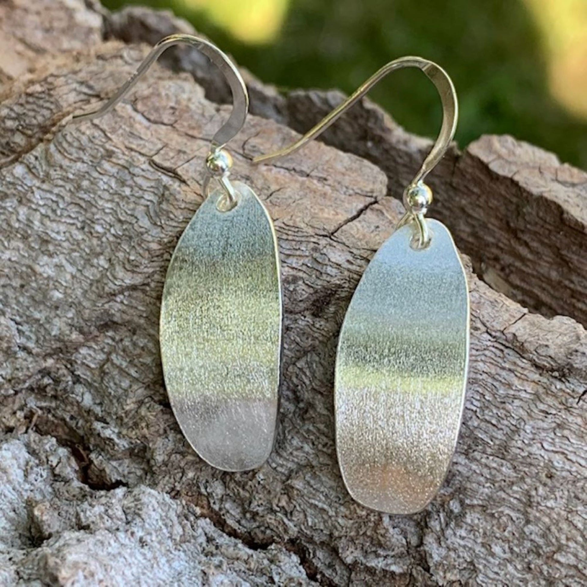 Dangly Brushed Satin Oval Sterling Silver Earrings