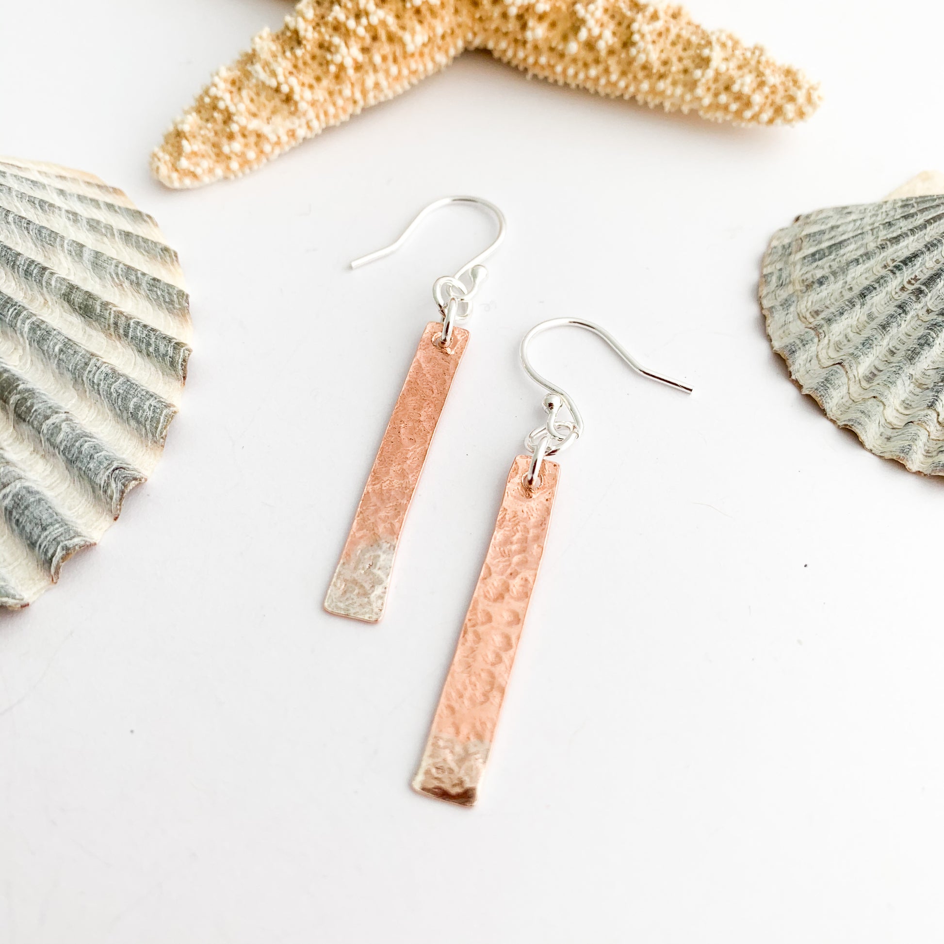 Dangly Copper and 925 Silver Bar Earrings