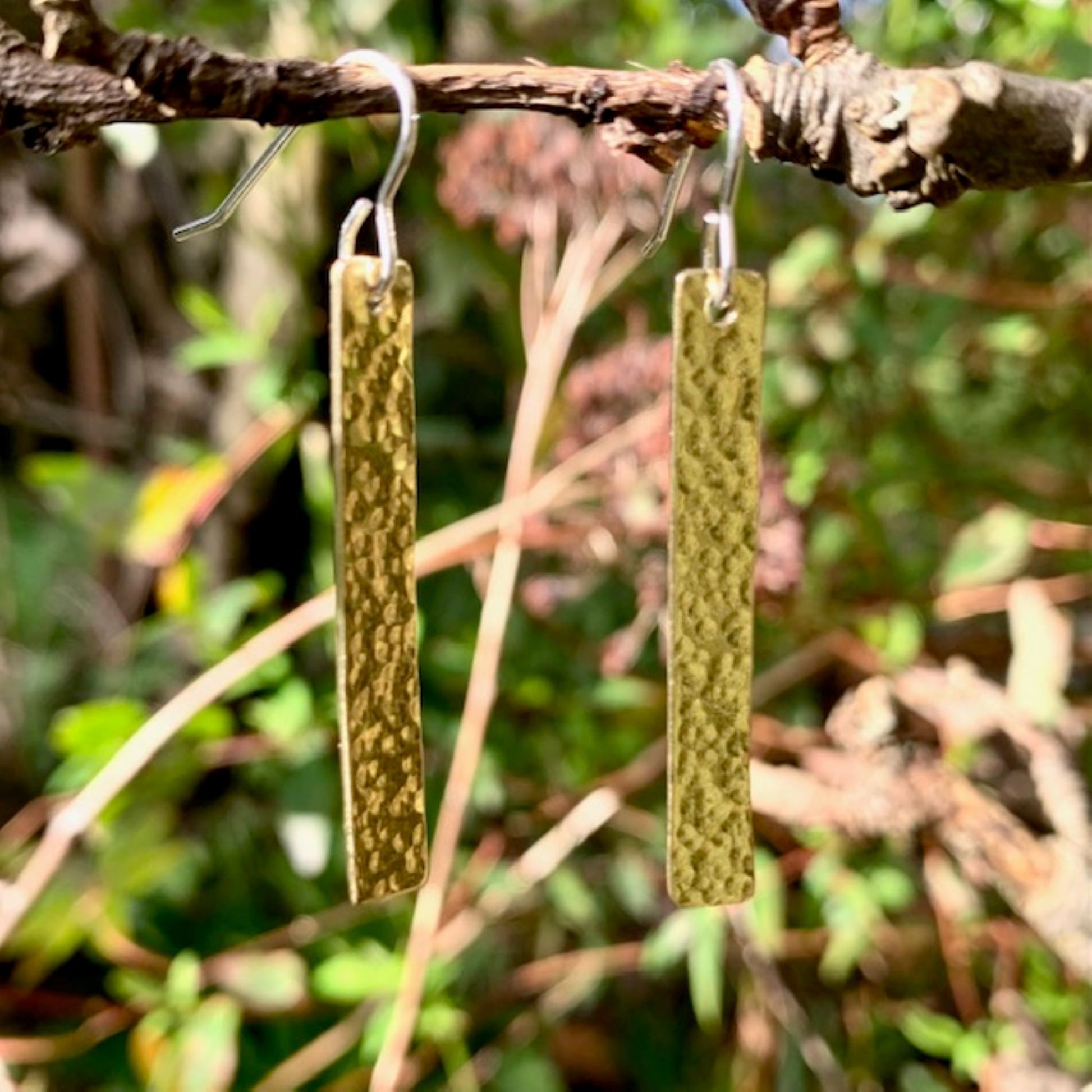 Dangly Hammered Brass Rectangle Earrings