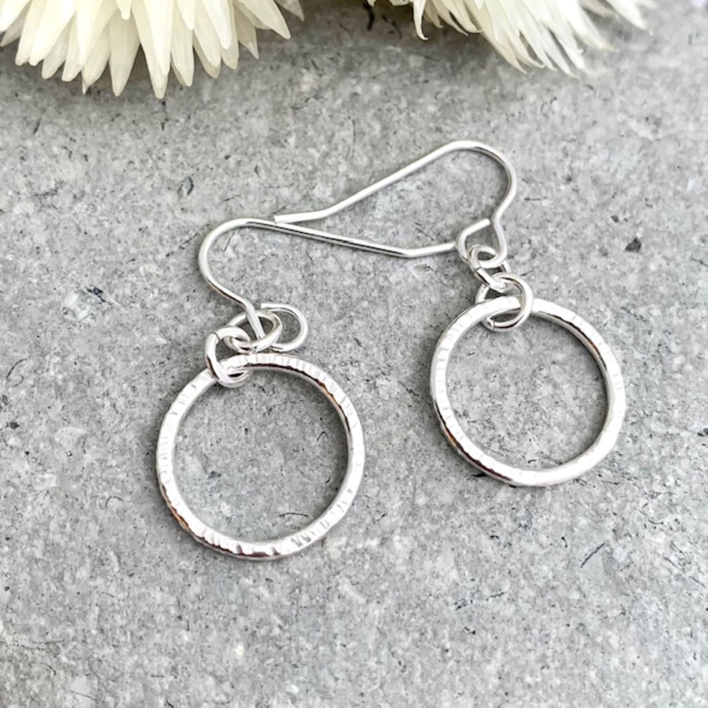 Dangly Line Hammered Sterling Silver Hoop Earrings