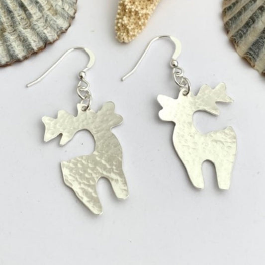 Dangly Sterling Silver Reindeer Drop Earrings