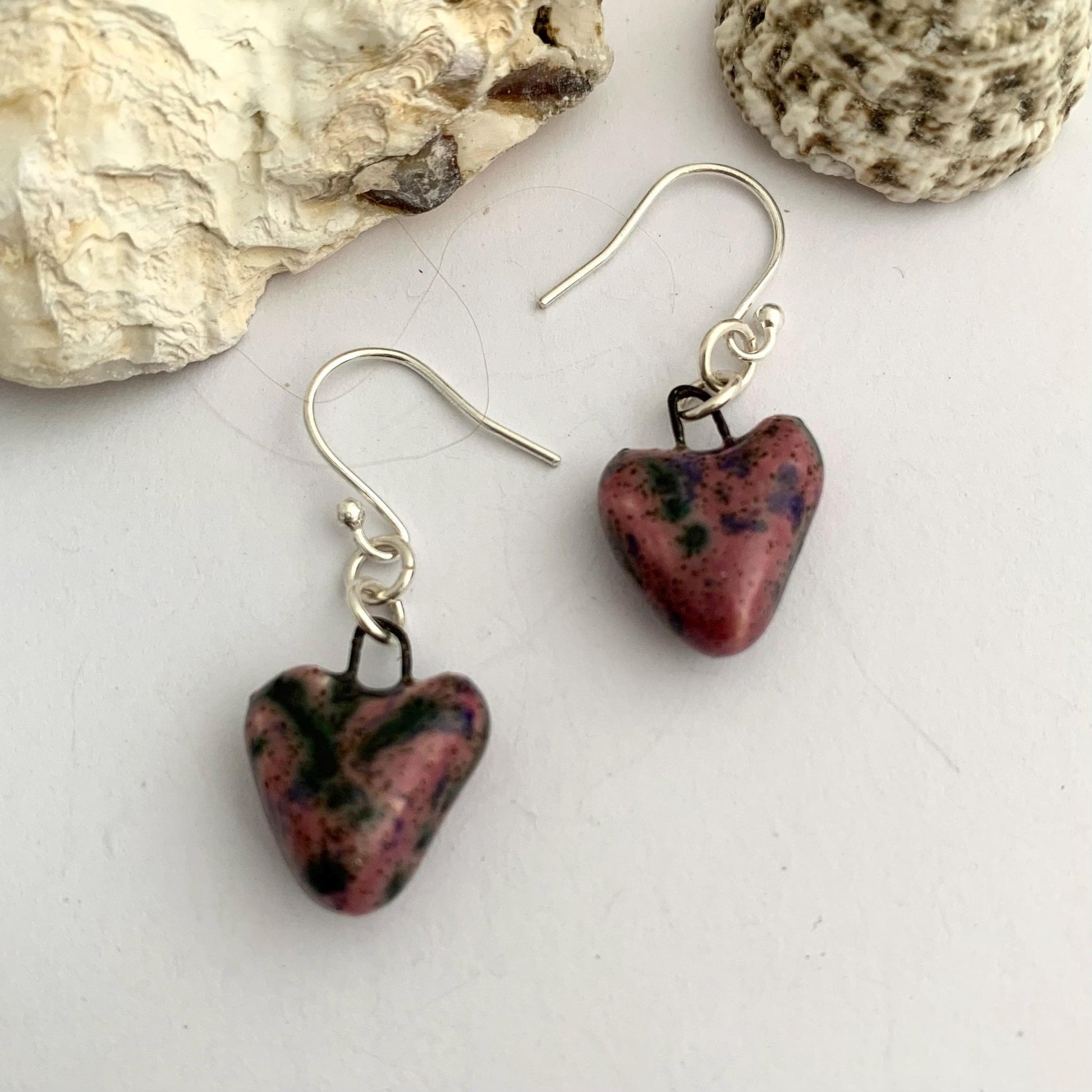 Pink and Black Heart Ceramic Drop Dangle Earrings 2