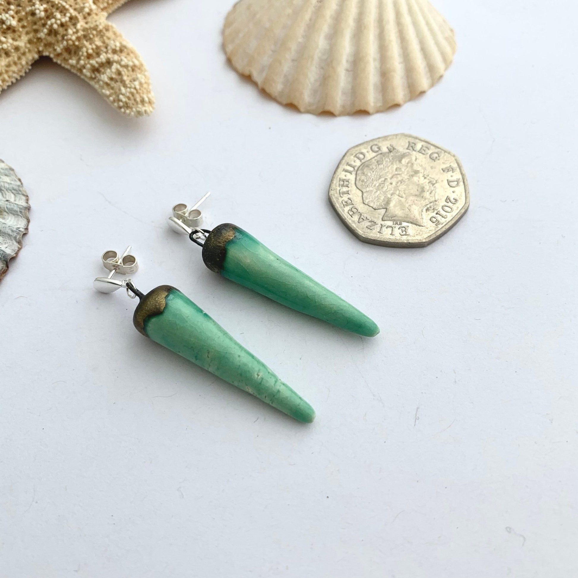 Green Ceramic Dangle Spike Stud Earrings 1