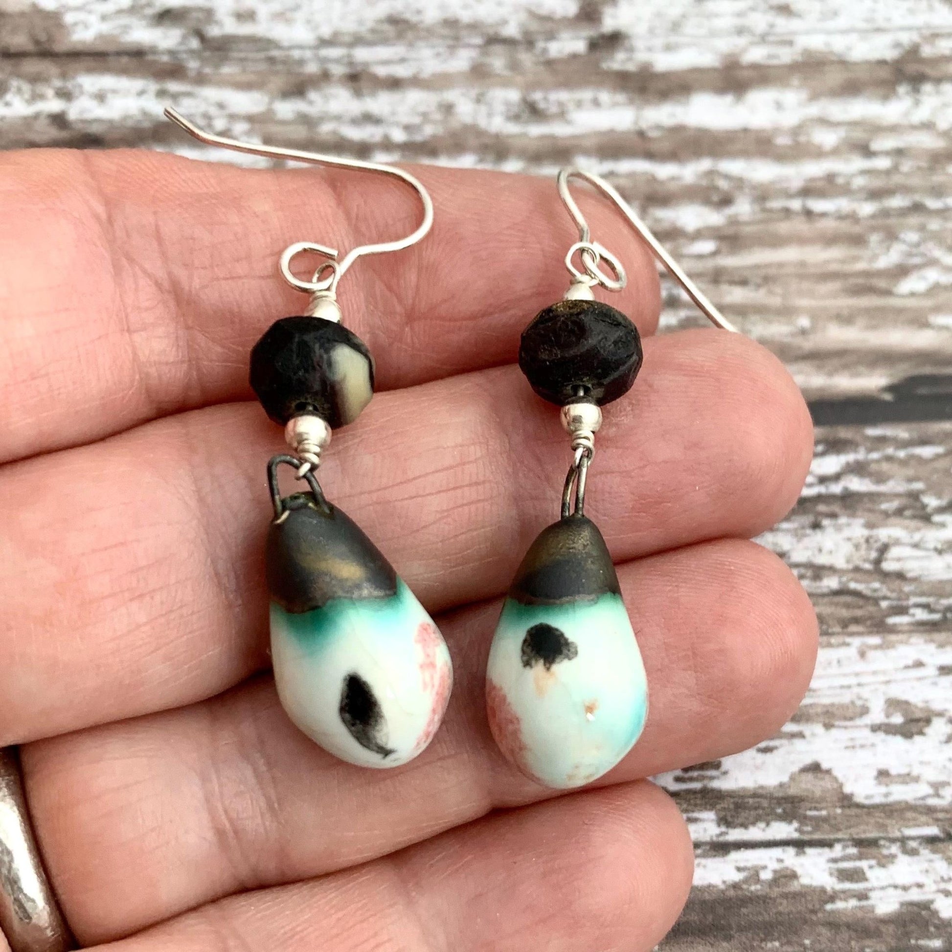 Cream Teardrop Ceramic Dangle Drop Earrings 5