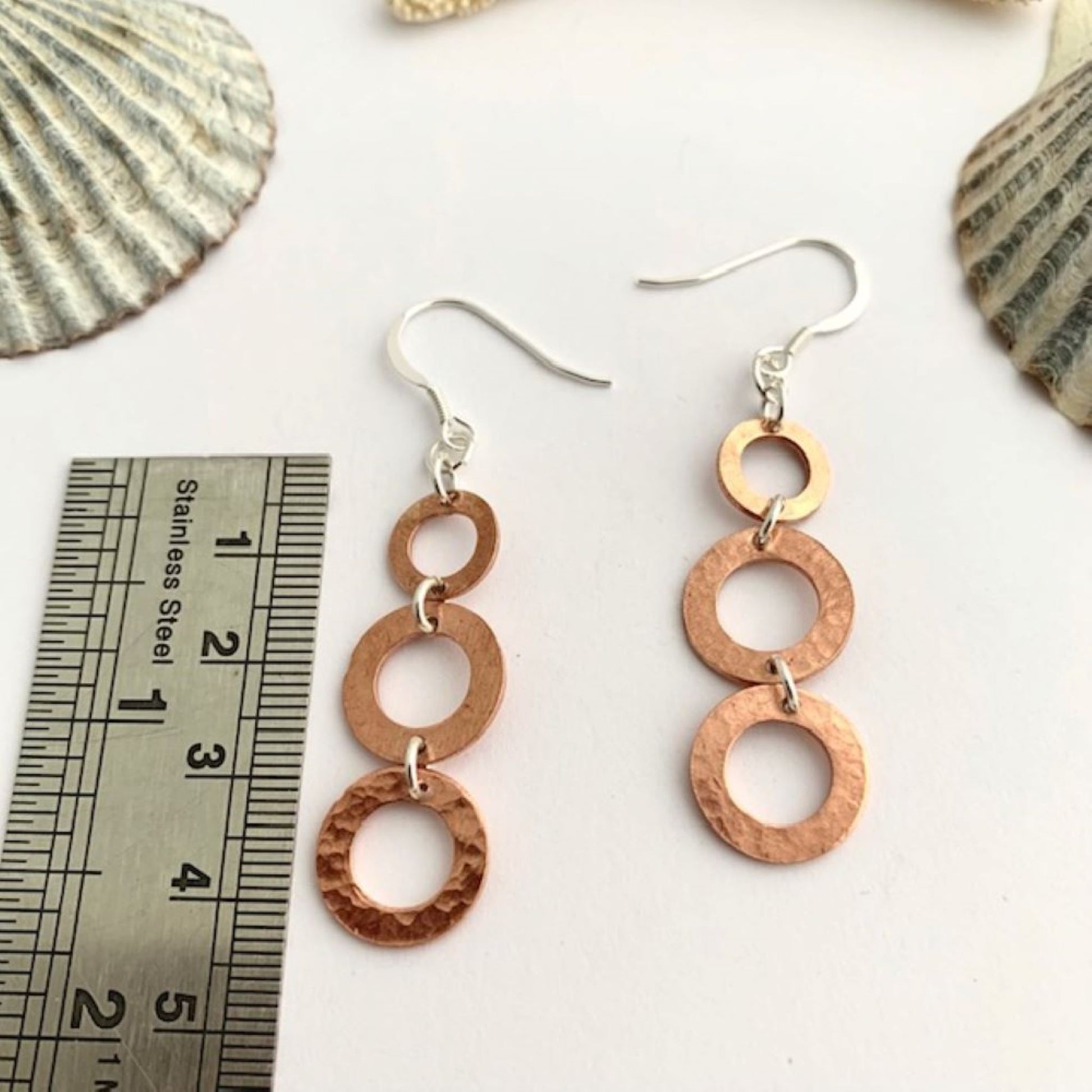 Dimpled Copper Hoop Drop Earrings