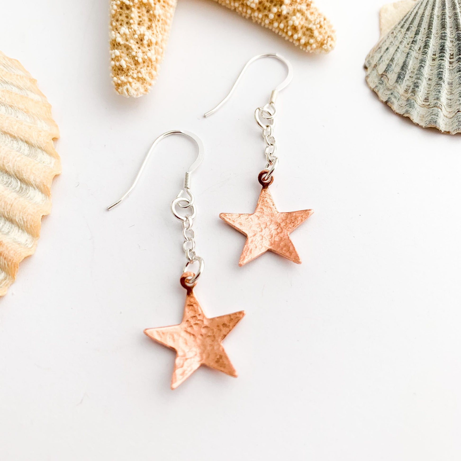 Dimpled Copper Star Dangle Earrings