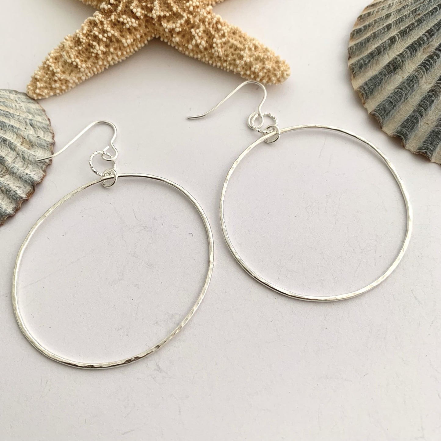 Dimpled Hammered Sterling Silver Large Hoop Earrings