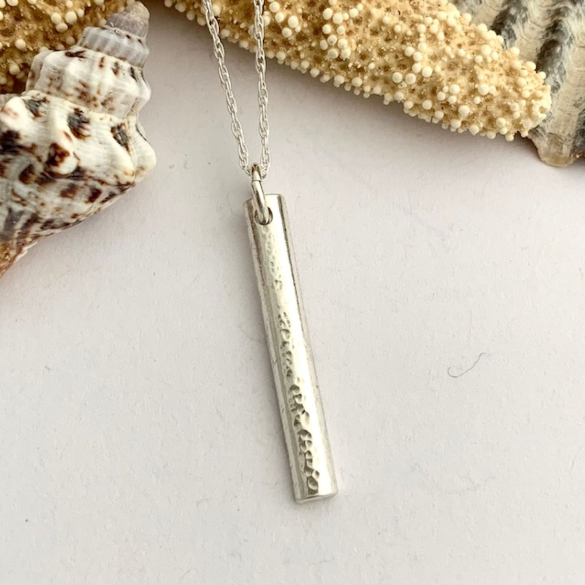 Dimpled Silver Rectangle Necklace