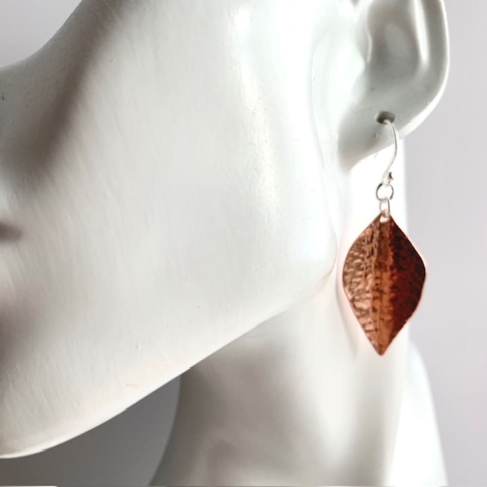 Dimpled Copper Leaf Dangle Earrings