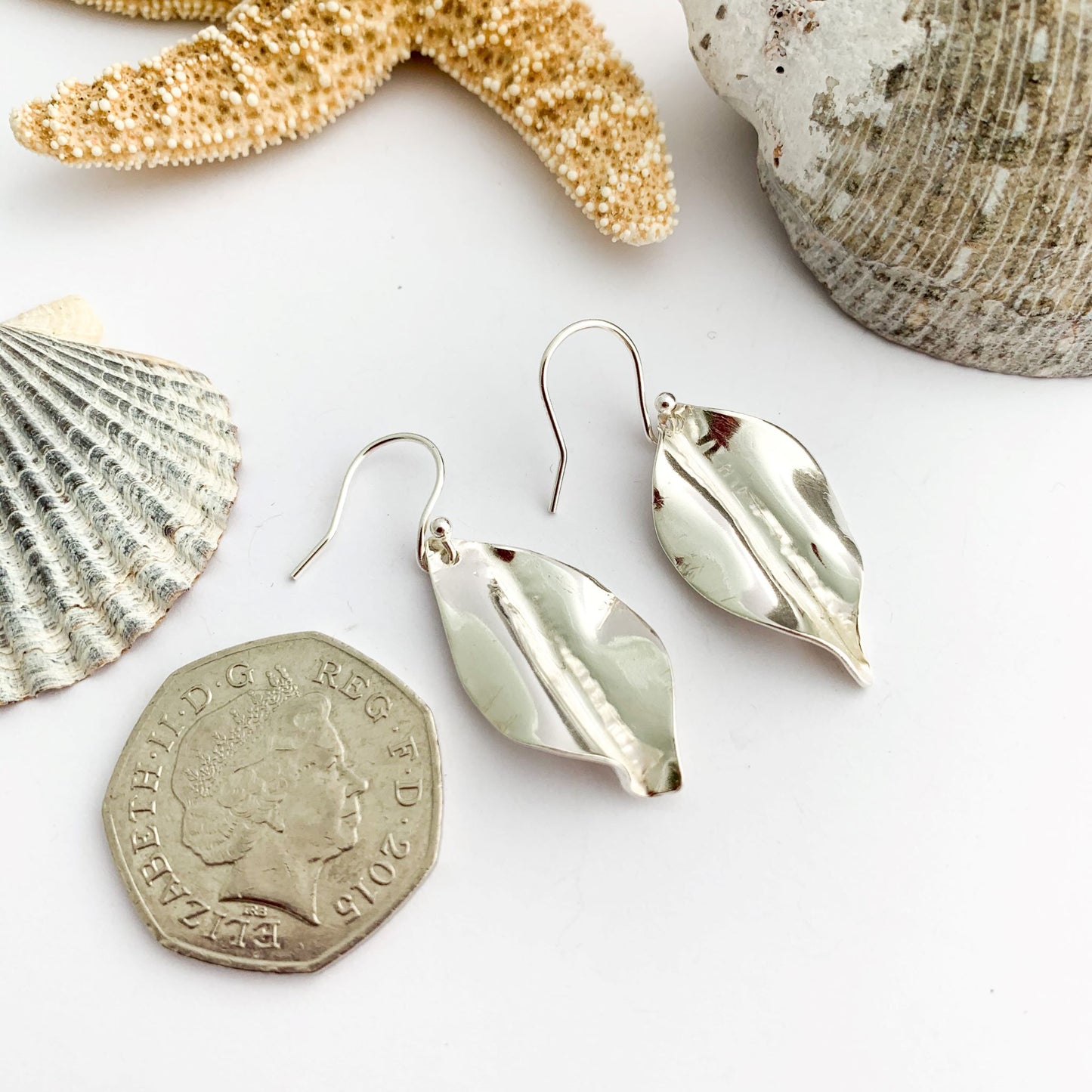 Fold Formed Sterling Silver Leaf Drop Earrings