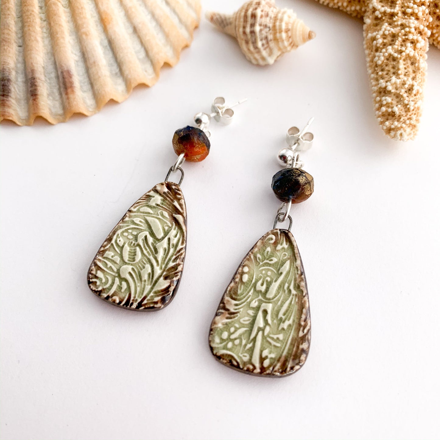 Dangly Stud Ceramic Green Earrings