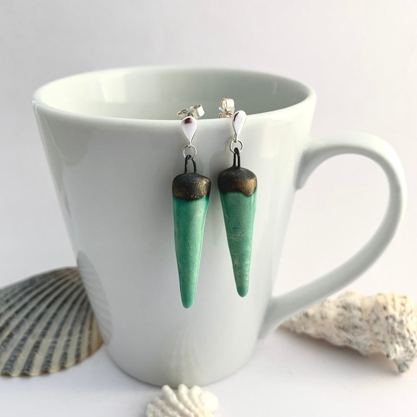 Green Ceramic Dangle Spike Stud Earrings 1