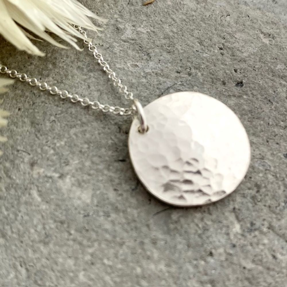 Hammered 925 Sterling Silver Disc Necklace
