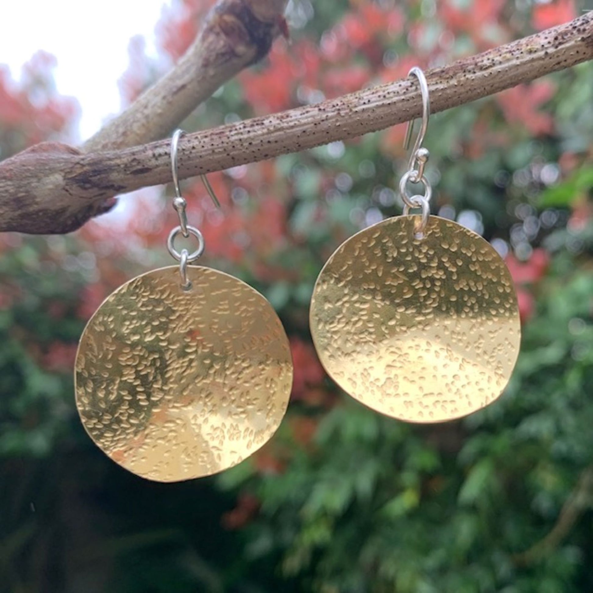 Hammered Brass Disc Dangle Earrings