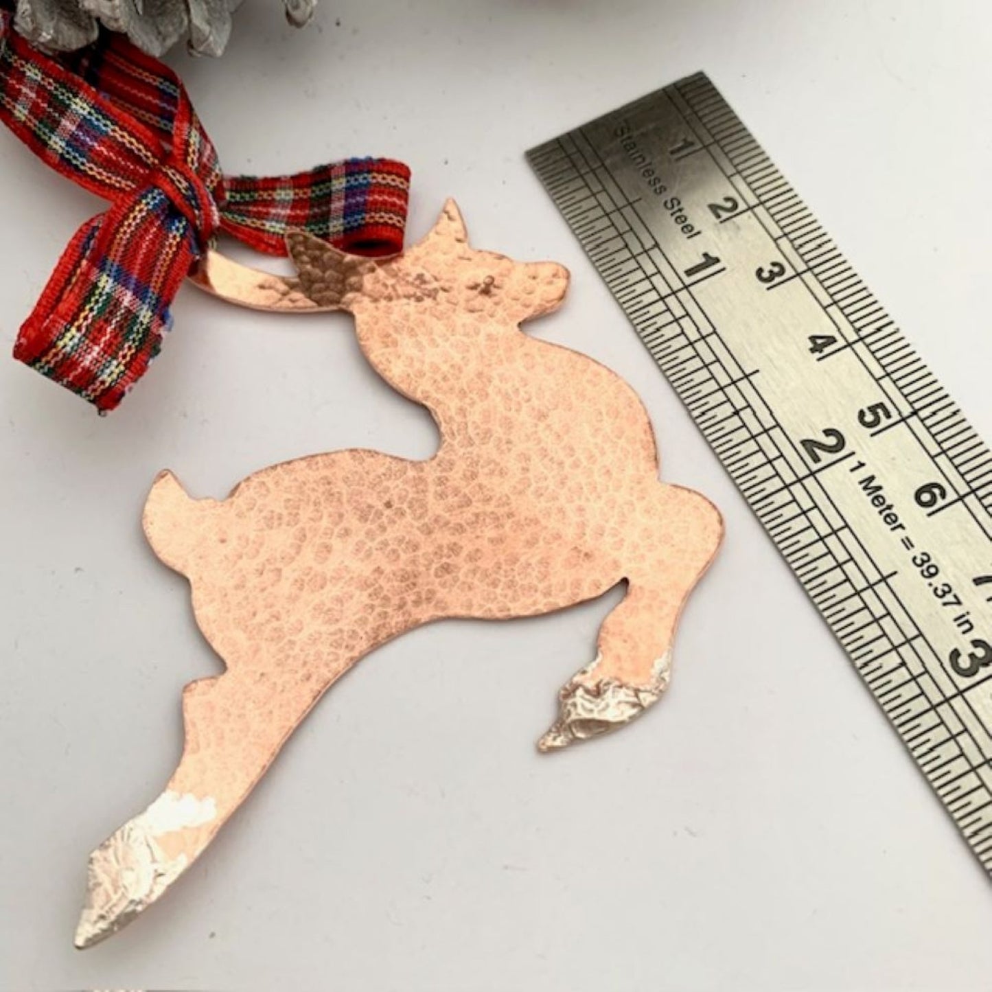 Hammered Copper And Silver Reindeer Christmas Tree Decor 6