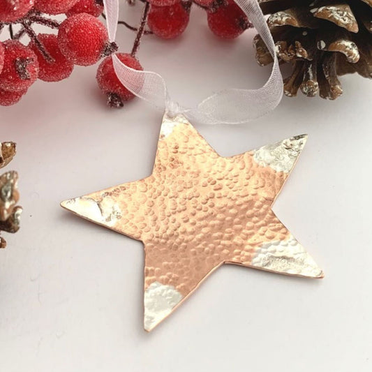 Hammered Copper Christmas Tree Star Decoration