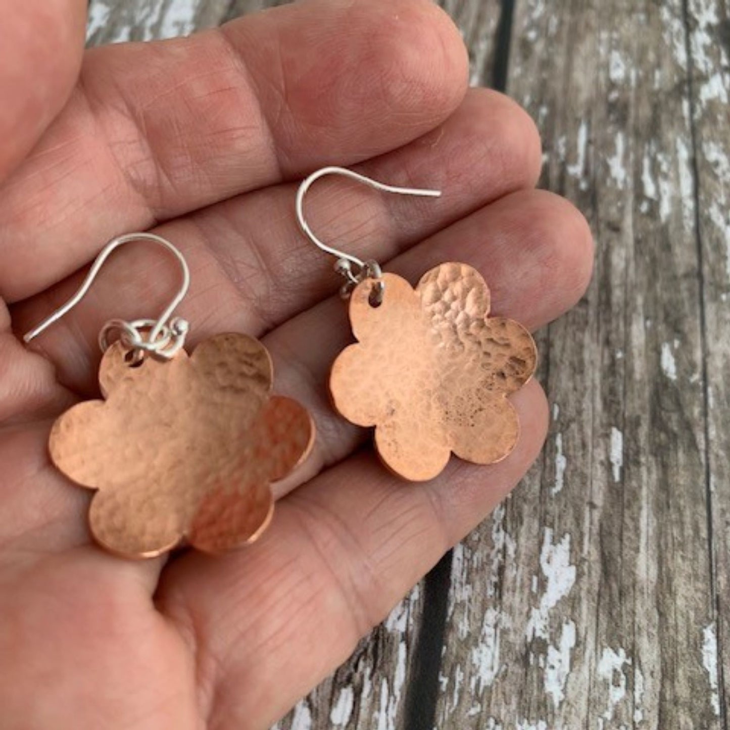 Hammered Copper Daisy Drop Earrings