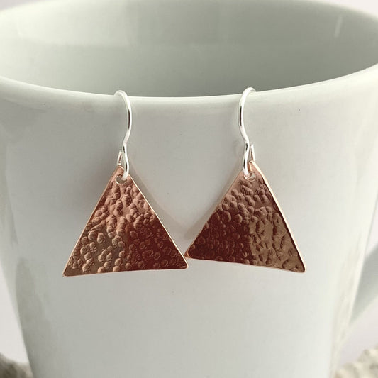 Hammered Copper Dangle Triangle Earrings