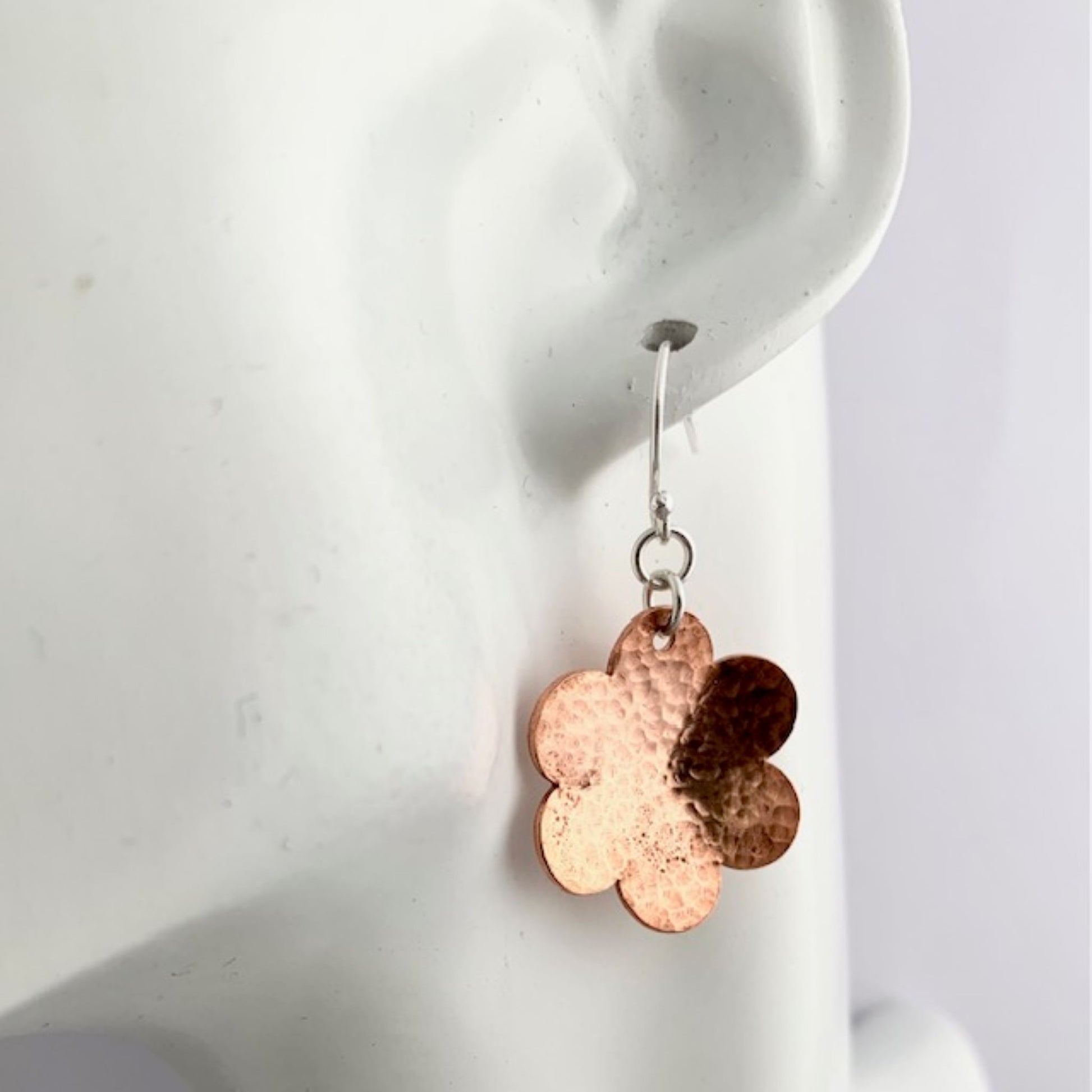 Hammered Copper Flower Daisy Dangle Earrings