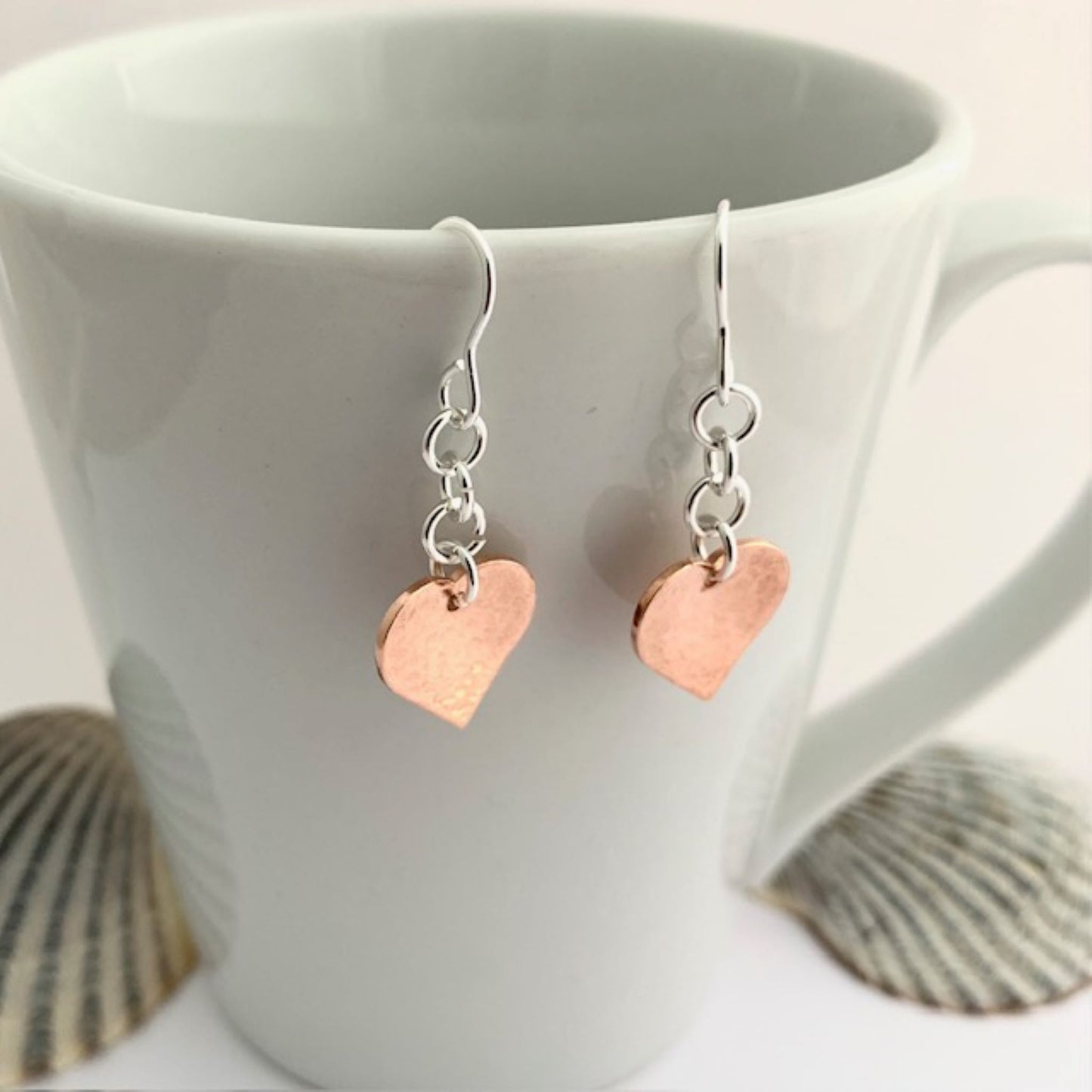 Hammered Copper Heart Dangle Earrings