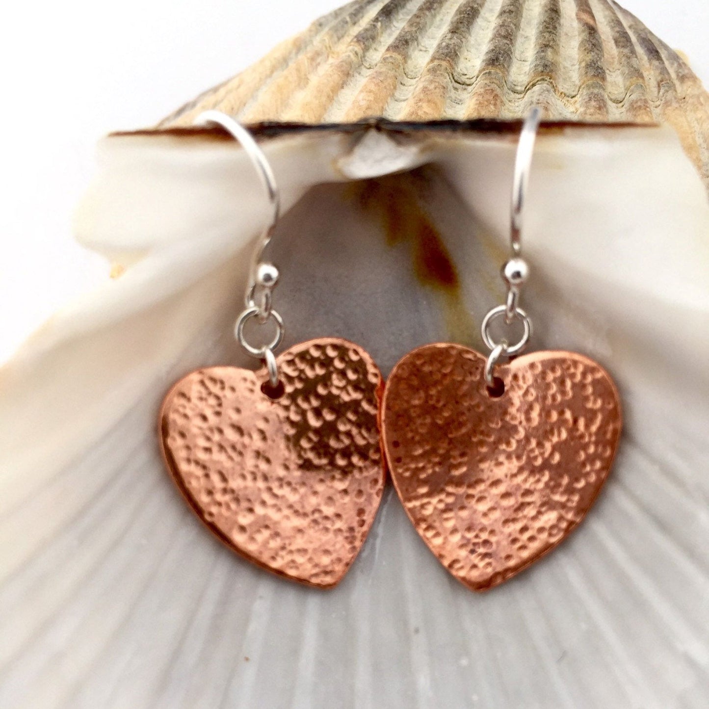 Hammered Copper Heart Drop Dangle Earrings