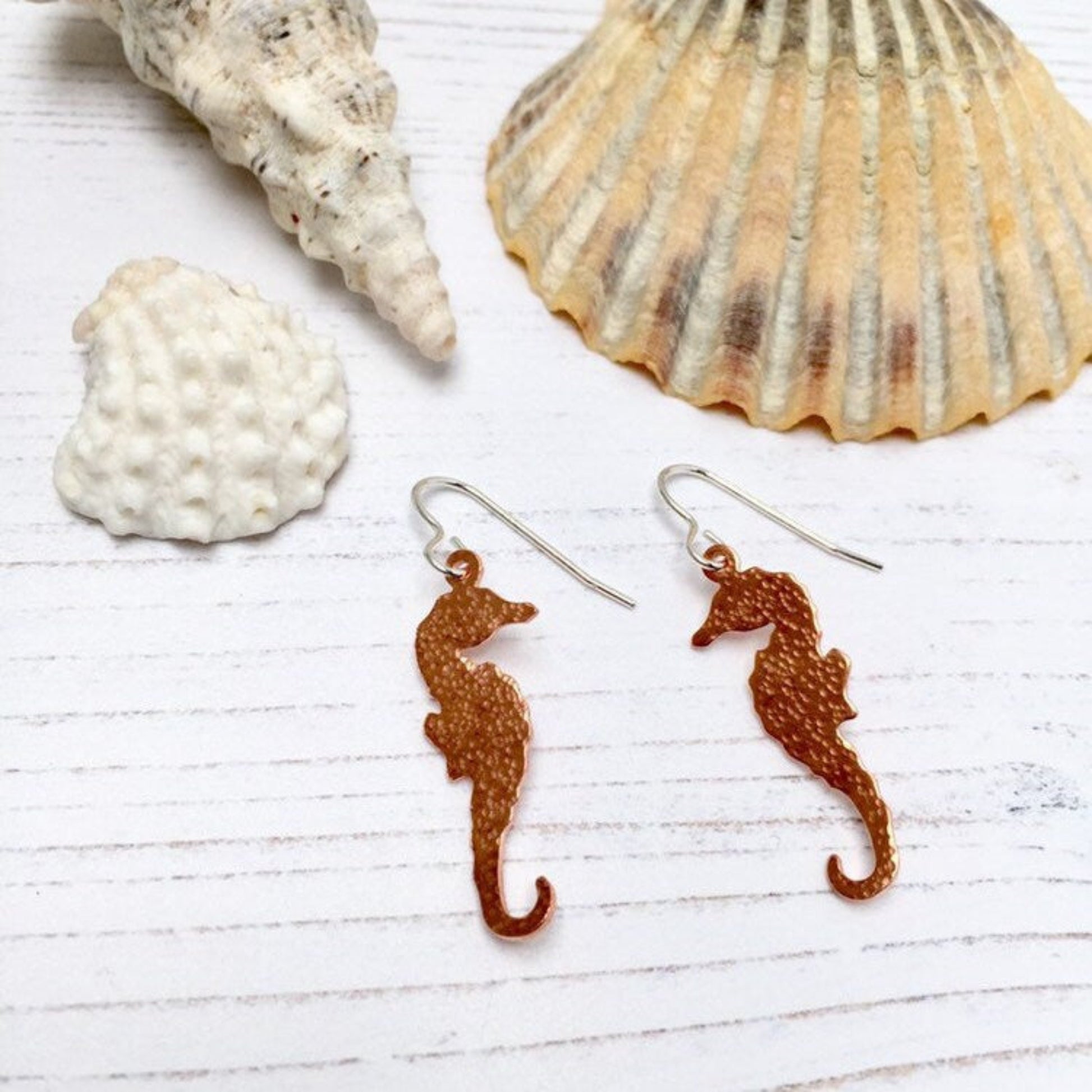 Hammered Copper Sea Horse Earrings 3