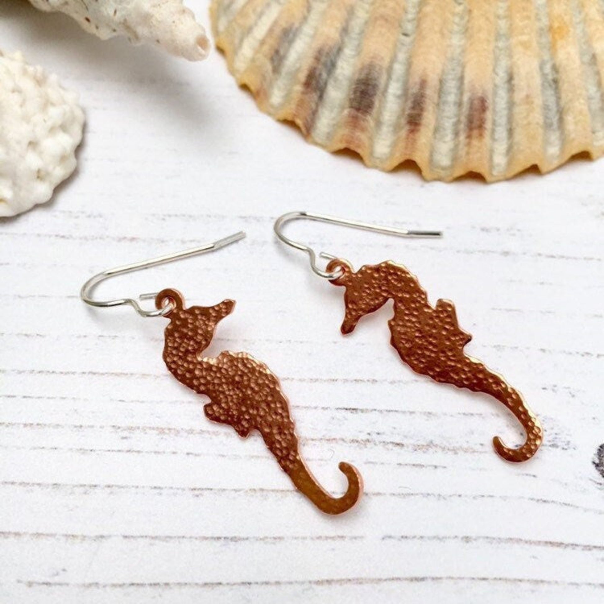 Hammered Copper Sea Horse Earrings 2